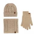 Miniatyrbillede 1 af 9: Handsker, hue og halstørklæde, tre-delt sæt med touch screen plus fløjl varm uldhue, tre-delt sæt Khaki three-piece set