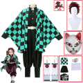 Miniatyrbild 1 av 11: Demon Slayer Kimetsu no Yaiba Tanjirou Kamado Cosplay Kostym Kimono Kappa Halloween Party Anime Kläder Uniform Set A1 S