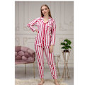 Miniatyrbild 1 av 2: Randig pyjamasensemble för damer med maskulin krage Fuchsia 40