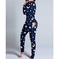 Miniatyrbild 1 av 5: Dam Mode Tryckt Funktionell Öppen Bak Knäppt Romper Casual Långärmad Pyjamas Jumpsuit Plus Size Navy blue XXXXXL