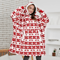 Miniatyrbilde 3 av 11: Vinter Oversized Hettegenser Teppe Med Ermer Fleece Genser Rutete Hette Dame Lomme Hettegenser Oversize Mykt Teppe hmy623 red One Size
