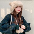 Miniatyrbillede 4 af 7: Efterår og Vinter Sød Mickey Pelsbold Koreansk Stil Pullover Hue Udendørs Fleece Varm Uldhue Bright red Average size