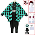 Miniatyrbillede 7 af 11: Demon Slayer Kimetsu no Yaiba Tanjirou Kamado Cosplay Kostume Kimono Kappe Halloween Fest Anime Tøj Uniform Sæt A3 XXXL