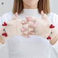 Miniatyrbilde 8 av 11: Dame Vinterhansker Strikkede Votter Katteklo Myke Berøringsskjerm Kjørehansker Fingerløse Halvfingerhansker Fløyel Kaninørehansker Style 4-beige One Size