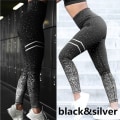 Miniatyrbild 6 av 7: Yogabyxor Dam Hög Midja Träningsleggings Push Up Gym Tights Löpning Fitness Sportbyxor Mode Tjej leggings white-gold L