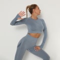 Pikkukuva 1 / 11: Joogasetti Fitness Urheilupuvut Kuntosalivaatteet Topit ja Leggingsit Naisille Blue set M