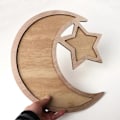 Miniatyrbilde 4 av 5: Rustikk Måneformet Trebrett Stjerne Eid Ramadan Fest Mat Servering Borddekorasjon Dessert