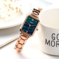 Miniatyrbillede 4 af 7: Lille Firkantet Ur Dame Retro Mode Business Casual Kæde Rem Lille Grønt Ur Påfuglegrøn Skive Dameur Blue