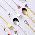 Miniatyrbillede 2 af 8: Julebestiksæt 304 Rustfrit Stål Gaffel Ske Æske Kaffeske Kreativ Juleske Christmas fork set silver