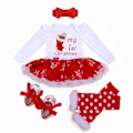 Miniatyrbild 4 av 9: Långärmad Jul Nyfödd Baby Kläder Höst Spetsdesign Romper Jumpsuit Hårband 4 st ropa bebe Jul Cosplay Kostym as photo32