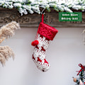 Pikkukuva 7 / 8: Uudet joulukoristeet Neulotut joulusukat Villalankasukat Punavalkoinen Hirvi Lahjakassi Lasten Lahjakassi Christmas knitted small tree socks