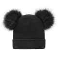 Miniatyrbilde 9 av 9: Vinterstrikket Lue Barn og Kvinner Ullue Par Fluffy Ball Lue Vinterlue Ensfarget med Pels Mor og Baby Foreldre-Barn Lue #5 wine red M code (4 years old-adult)