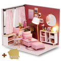 Miniatyrbild 9 av 11: Cutebee DIY Dockhus Kit Med Möbler LED-lampor DIY Miniatyr Byggnad Litet Hus Träleksaker för Barn Vuxna As  photo QT37B