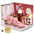 Miniatyrbilde 9 av 11: Cutebee DIY Dukkehussett Med Møbler LED-Lys DIY Miniatyr Byggesett Lite Hus Treleker for Barn Voksen As  photo QT07A