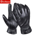 Miniatyrbilde 10 av 11: Herre Ekte Saueskinn Hansker Høst Vinter Høy Kvalitet Varme Berøringsskjerm Full Finger Svarte Hansker 6008 black XL