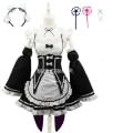 Miniatyrbild 7 av 11: Ram/Rem Cosplay Re:zero Kara Hajimeru Isekai Seikatsu svart blå röd Kostym Maid Servant Klänning package 10 XXL