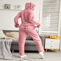 Pikkukuva 2 / 4: Yöpaidat Yksivärinen Lämmin Pyjamasetti Pitkähihaiset Topit+ Housut Kaksiosainen Söpö Kissan Kuva Hupullinen Nukkumapyjama Huppari Khaki XL
