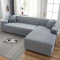 Miniatyrbild 4 av 9: Grått Enfärgat Elastiskt Stretch Sofföverdrag Behöver Beställa 2 Delars Sofföverdrag Om L-stil fundas soffor con chaise longue Fodral för Soffa Light grey 3-seater 190-230cm
