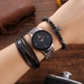 Miniatyrbilde 3 av 11: Trendy Business Utmerket Elegant Stålreim Kvarts Klokke og Armbåndsett Style 2 suit