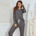 Miniatyrbilde 1 av 5: Pysjamas Loungewear-sett for kvinner, langermet bukse, damepysjamas, hjemmeklær, kryssribbet vinterpysjamassett Grey XL