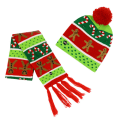 Miniatyrbilde 1 av 7: Vinter Jule Serie Ull Lue LED Lys Varm Strikket Hatt Skjerf Sett Green Adjustable