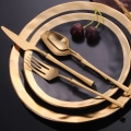 Miniatyrbild 8 av 11: Bestickset i rostfritt stål Guld Bestickset Västerländska Matbestick Servis Julklapp Gafflar Knivar Skedar Overseas Gold