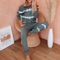 Miniatyrbillede 1 af 4: Dame 2-delt stribet farve pyjamassæt Løse afslappede Loungewear Træningsdragter Joggingbukser Sæt Green 2XL