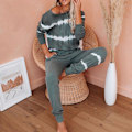 Miniatyrbillede 3 af 4: Dame 2-delt stribet farve pyjamassæt Løse afslappede Loungewear Træningsdragter Joggingbukser Sæt Gray M