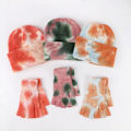 Miniatyrbild 2 av 5: Ull Tie-Dye Handskar Mössa Tvådelad Varm Gradient Stickad Öronlapps Mössa Set Red tie-dye suit