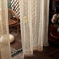 Miniatyrbillede 3 af 6: Boho Chic Beige Hæklet Strikkede Gardiner til Soveværelse Bomuld Linned Udhulet Retro Bondehus Terrasse Vinduesgardiner as picture 1pcs W150xH180 cm
