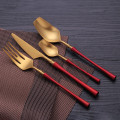 Miniatyrbild 9 av 11: Bestickset i rostfritt stål Guld Bestickset Västerländska Matbestick Servis Julklapp Gafflar Knivar Skedar Overseas pink gold