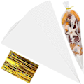 Miniatyrbillede 1 af 5: 100 stk. kræmmerhusposer Cellofan kræmmerhusposer med 100 twist ties, trekantposer til popcorn slik (6\" X 12\")