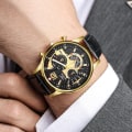 Miniatyrbillede 4 af 8: Læderbælte Business Ur Mode Ur Herreur Kalender Quartz Ur Herreur Black Shell rose gold word