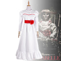Pikkukuva 4 / 5: Annabelle-elokuvan cosplay-asu naisille, lapsille ja aikuisille, Halloween-asut ja peruukki, kauhu, pelottava, hieno valkoinen mekko A only wig One Size