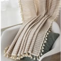 Miniatyrbild 5 av 11: Enkel Gardin i Bomull och Linne Randig Tofs Vardagsrum Gardinstång Beige Stripes tassel-Rod curtain 150W * 270 high CM
