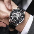 Miniatyrbillede 3 af 8: Læderbælte Business Ur Mode Ur Herreur Kalender Quartz Ur Herreur Black shell and blue surface
