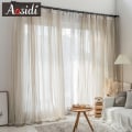 Pikkukuva 1 / 5: Beiget pellavatylliverhot olohuoneeseen Modernit pellavaiset läpikuultavat verhot makuuhuoneeseen Yksiväriset voile-verhot lastenhuoneen ikkunaverhoiksi Beige tulle curtains W250cm x H270cm