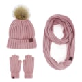 Miniatyrbilde 2 av 7: Strikket Lue Skjerf Hansker Tredelt Sett Utendørs Hold Varmen Skjerfsett Light purple three-piece set