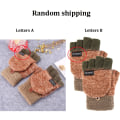 Miniatyrbillede 5 af 11: Dame Strikkede Flip Fingerløse Handsker Eksponerede Halvfinger Vanter Vinter Varme Fortykkede Handsker Strikkeuld Touchscreen Handsker Army blue One size