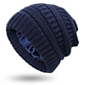 Miniatyrbilde 1 av 8: Høst og Vinter Ins Ny Hatt Dame Beskyttende Frisyre Varm Ull Strikket Sateng Hatt 9 Farger #9 navy blue Average size