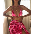 Miniatyrbild 1 av 5: Ny Tredelad Bikini Tie-Dye Tryckt Tether Slöjor Badkläder Dam Baddräkt Red M