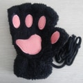 Miniatyrbilde 6 av 11: Kawaii Katteklo Hånd Plysj Hansker Kvinner Vinter Varme Korte Fingerløse Hansker Fluffy Bjørn Kattevotter Kostyme Halvfinger Votter K Plush Mittens One Size