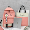 Miniatyrbillede 3 af 11: Canvas Piger Mode Skoletaske Stor Kapacitet Studerende Koreansk Rygsæk All-match Multifunktionelt 4-delt Sæt Bolsa Sac A Dos 1 piece Pink