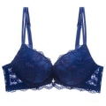 Miniatyrbild 1 av 4: Sexig Push Up BH Djup V Urringning BH Tjock Bomull Kvinnor Underkläder Spets Lila Broderi Blommor Lingerie Blue 85B