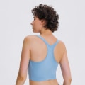 Miniatyrbilde 3 av 10: Yoga BH Smørmyk Racerback Crop Tank Topp Medium Støtte for Trening Fitness Løping Lilac Grey XS