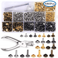 Pikkukuva 11 / 11: 480 kpl Metallisia Kaksipuolisia Niittejä Pyöreitä Nittejä DIY Nahkatyöhön Laukku Vyö Vaatteet Kenkien Lemmikkieläinten Pannan Kiinnitystyökalut 480pcs No Plier