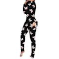 Miniatyrbild 5 av 8: Sexigt Tryck Dam Onesies Sov Jumpsuit Långärmad Djup V-ringning Bodycon Pyjamas Jumpsuit Rompers Sovkläder 02 M