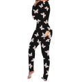 Miniatyrbild 5 av 8: Sexigt Tryck Dam Onesies Sov Jumpsuit Långärmad Djup V-ringning Bodycon Pyjamas Jumpsuit Rompers Sovkläder 05 XL