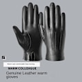 Miniatyrbillede 5 af 5: Vinterlæderhandsker til mænd Udendørs Kørsel Vindtætte Varme Gedeskind Touch Screen Varme Handsker Black M