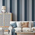 Miniatyrbild 3 av 5: Randig tapet - Mjuk BlåMarinblåDenim Soft BlueNavyDenim